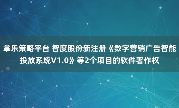 掌乐策略平台 智度股份新注册《数字营销广告智能投放系统V1.0》等2个项目的软件著作权