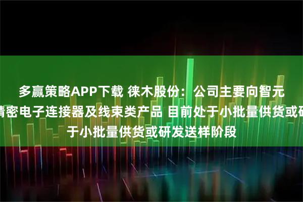 多赢策略APP下载 徕木股份：公司主要向智元机器人销售精密电子连接器及线束类产品 目前处于小批量供货或研发送样阶段